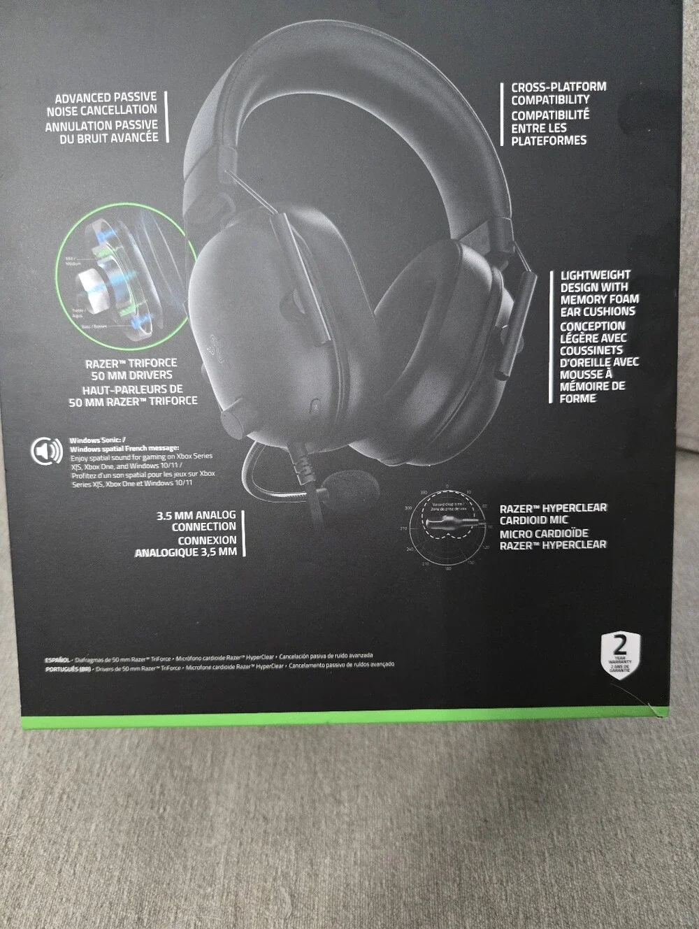 Razer BlackShark V2 X Wired Gaming Headset - Black with Green Accents